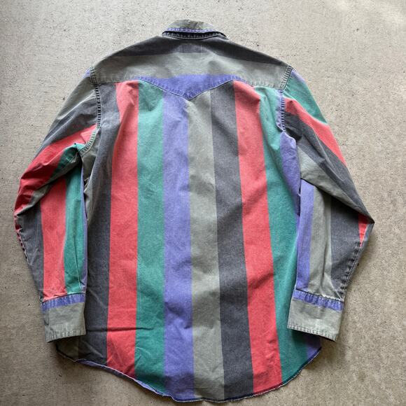 Vintage 90's Wrangler Striped Brushpopper Western Snap Long Sleeve Shirt Sx XL - Picture 3 of 7
